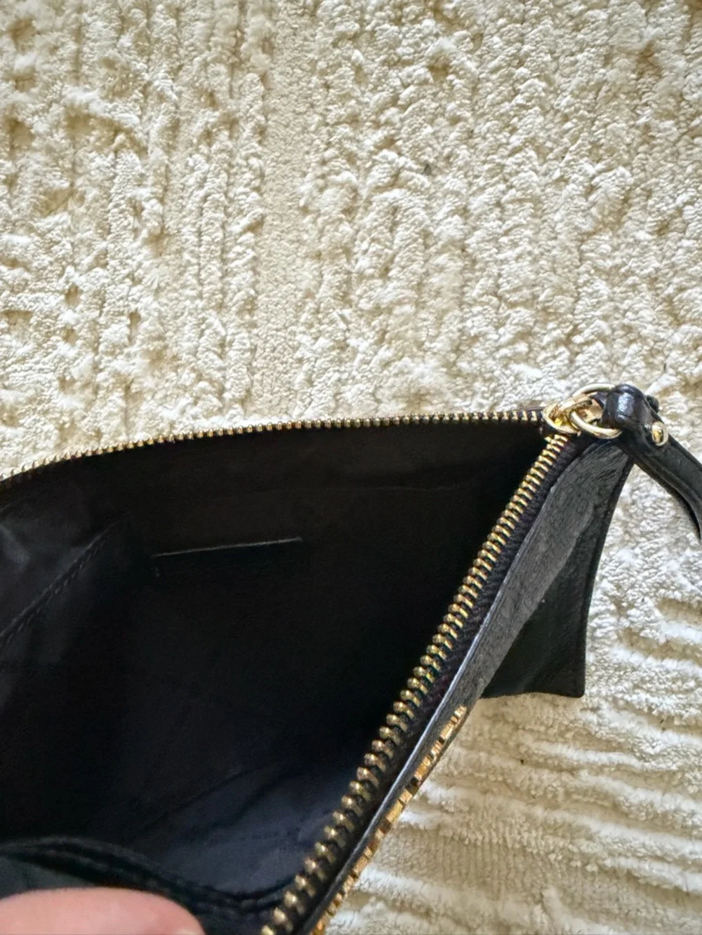 Michael Kors Black Leather Wristlet Clutch Zip Pouch Wallet Large MK Gold Logo - Picture 3 of 5